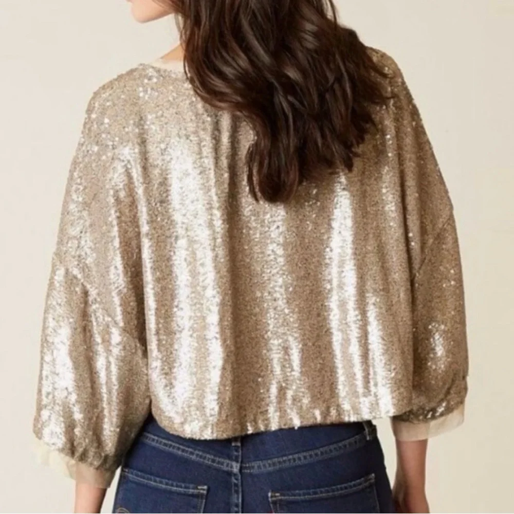 Free People Gold Sequin Top - Picture 3 of 5
